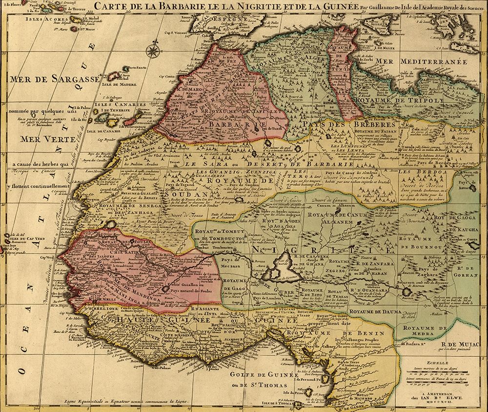 Barbary Black Africa and Guinee 1792 art print by Guillaume de I sle for $57.95 CAD