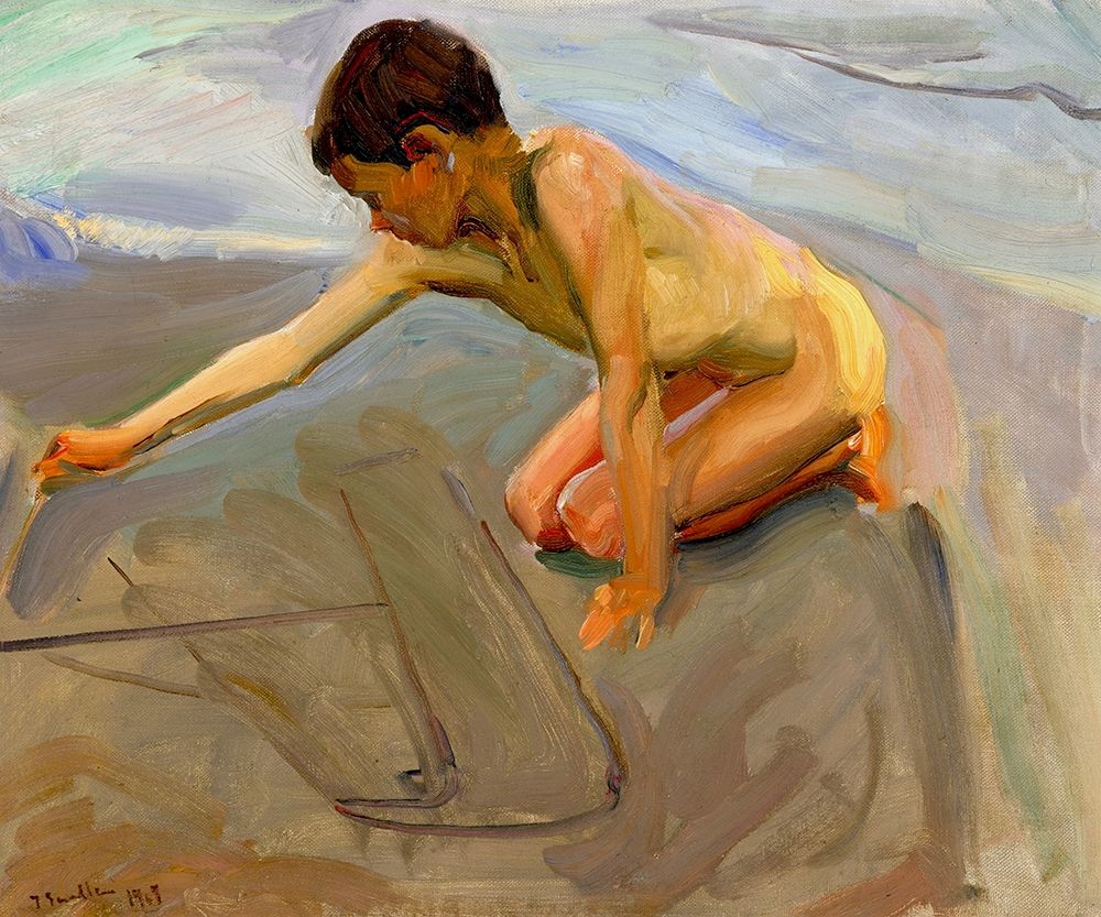Drawing in the sand art print by Joaquin Sorolla for $57.95 CAD