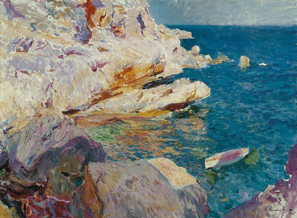 Rocks of Javea and the white boat art print by Joaquin Sorolla for $57.95 CAD