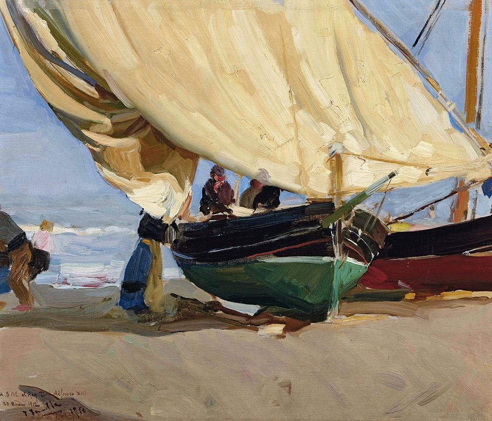 Fishermen and boats-Valencia art print by Joaquin Sorolla for $57.95 CAD