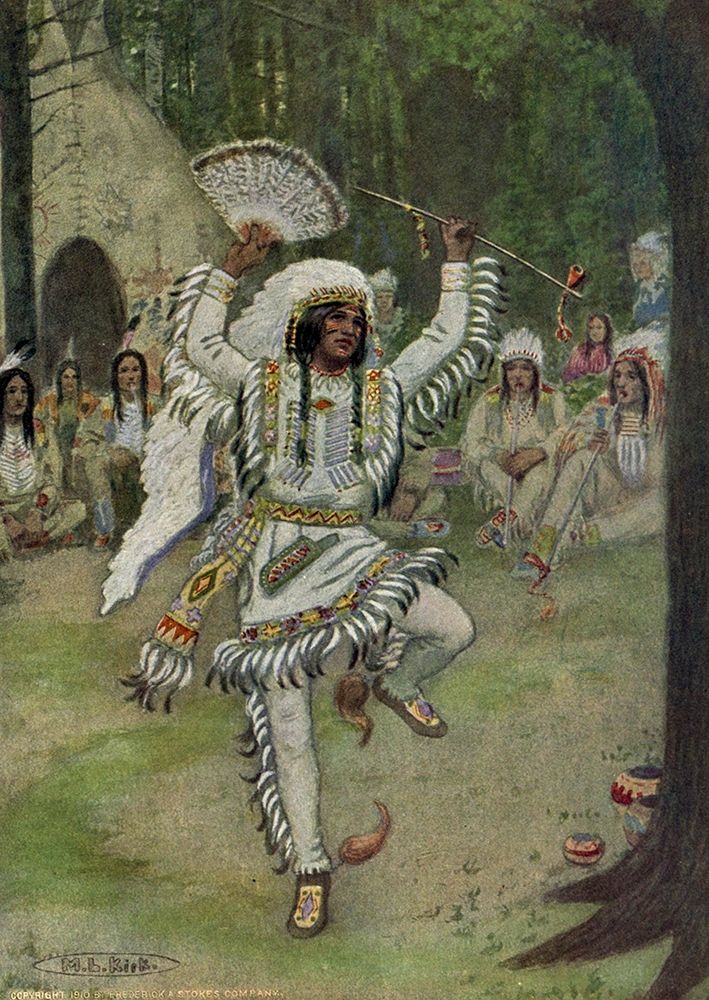 He began his mystic dances from Story of Hiawatha 1910 art print by Maria Kirk for $57.95 CAD
