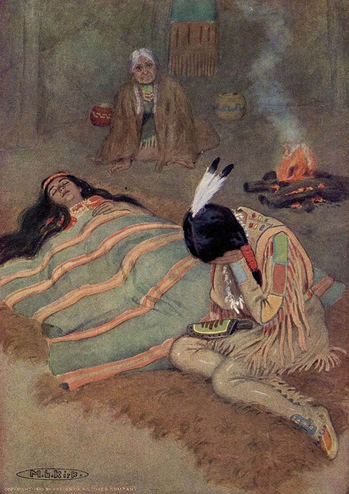 Seven long days and nights he sat there from Story of Hiawatha 1910 art print by Maria Kirk for $57.95 CAD