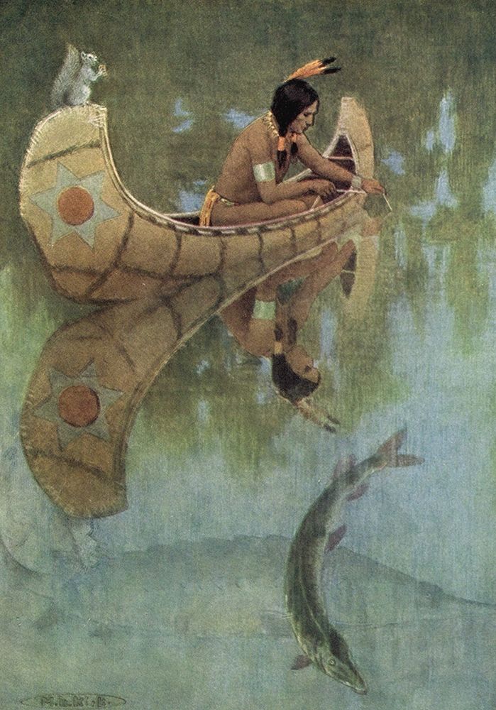 Take my bait oh king of fishes from Story of Hiawatha 1910 art print by Maria Kirk for $57.95 CAD