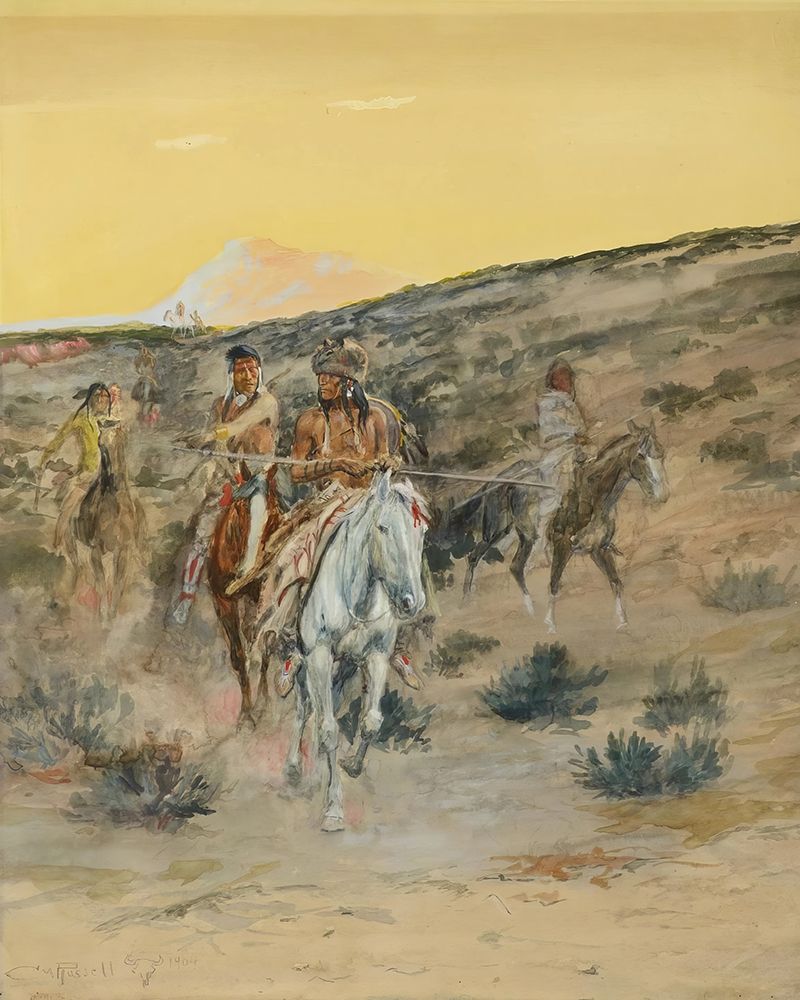 An old-time hunting party art print by Charles Marion Russell for $57.95 CAD