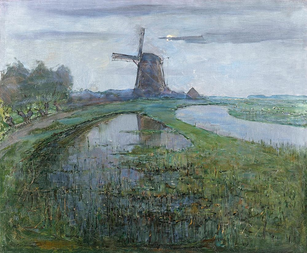 Oostzijdse Mill along the River Gein by Moonlight art print by Piet Mondrian for $57.95 CAD