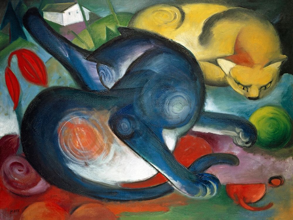 Two cats-blue and yellow art print by Franz Marc for $57.95 CAD