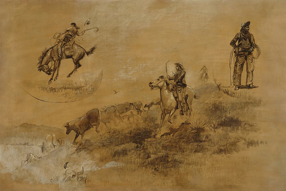 Bronco Busting-Driving in. Cow Puncher art print by Charles Marion Russell for $57.95 CAD