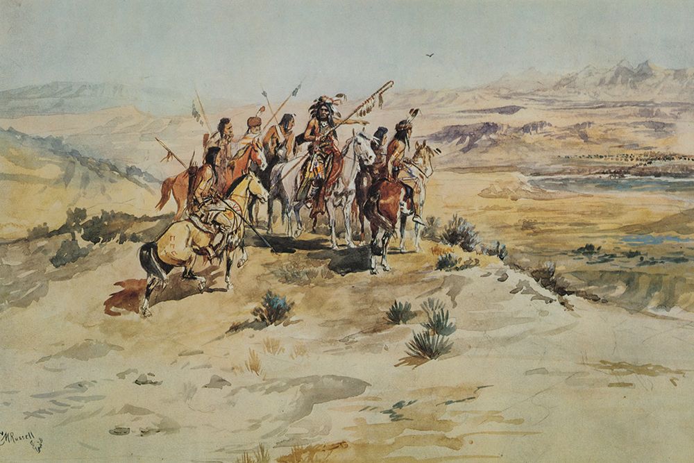 Indians Sighting Buffalo art print by Charles Marion Russell for $57.95 CAD