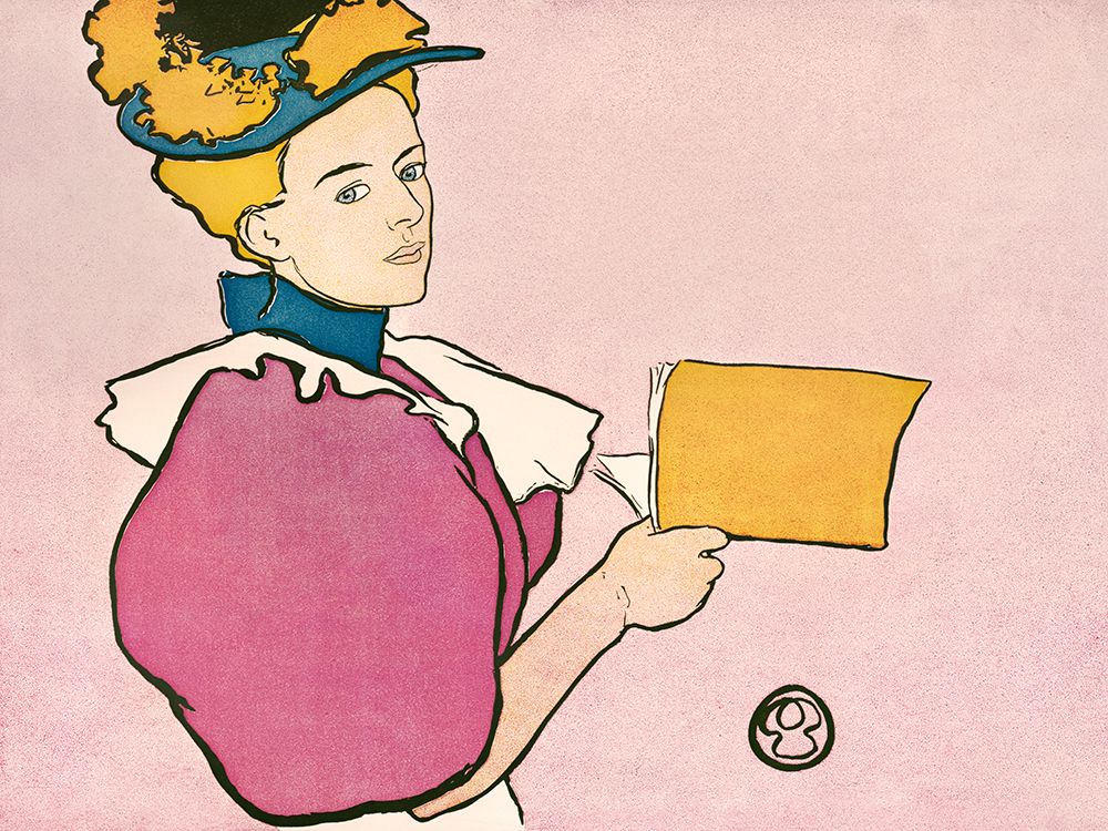 Woman holding book art print by Edward Penfield for $57.95 CAD