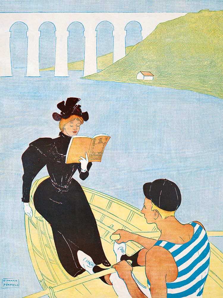 Woman reading in a row boat art print by Edward Penfield for $57.95 CAD