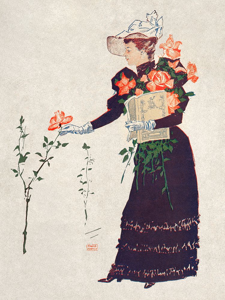 Woman Picking up Flowers art print by Edward Penfield for $57.95 CAD