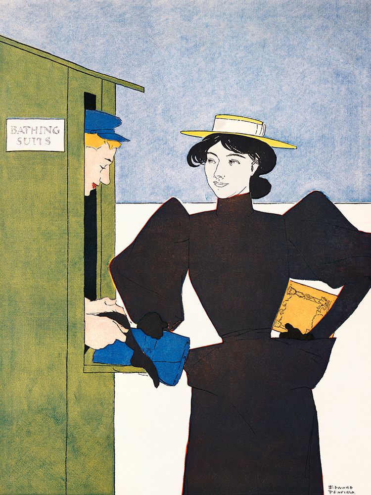 Woman Picking up Bathing Suits art print by Edward Penfield for $57.95 CAD