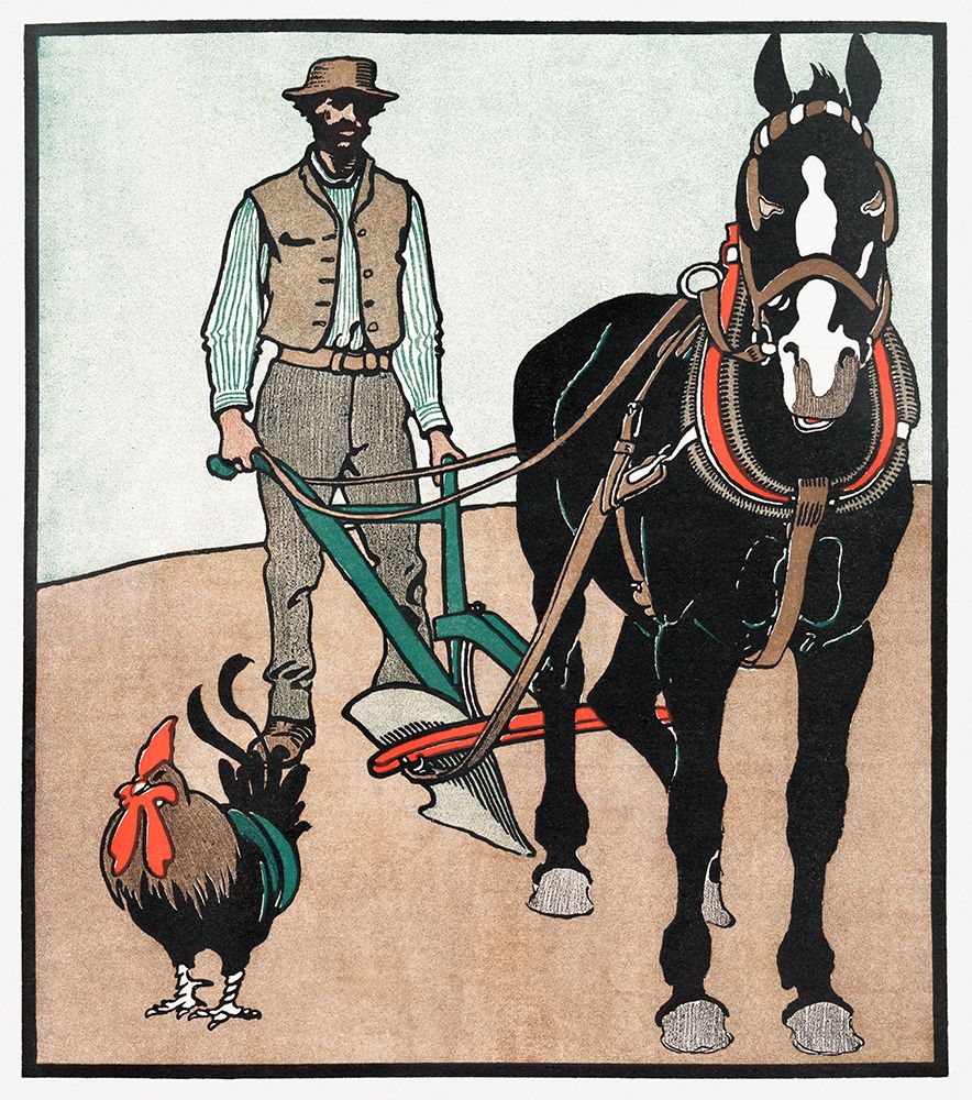 Man with Rooster and Horse art print by Edward Penfield for $57.95 CAD