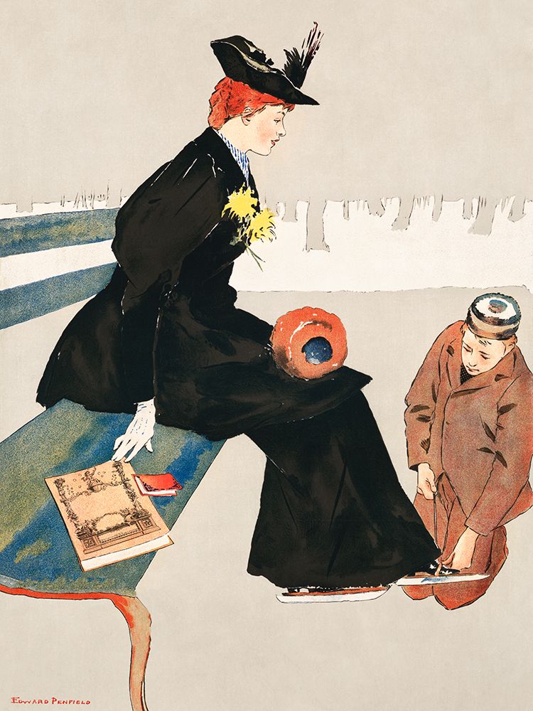 Woman sitting on a bench art print by Edward Penfield for $57.95 CAD