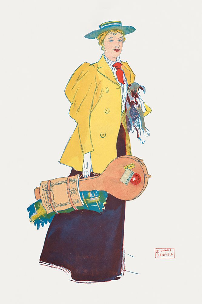 Woman holding dog and stuffs art print by Edward Penfield for $57.95 CAD