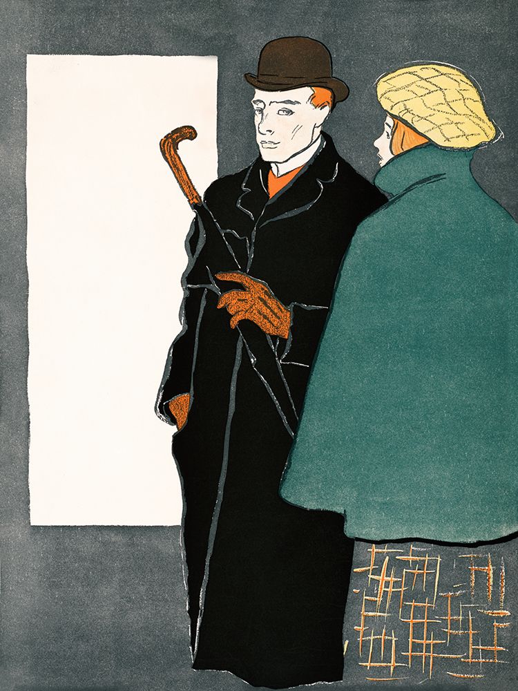 Man with walking stick and woman art print by Edward Penfield for $57.95 CAD