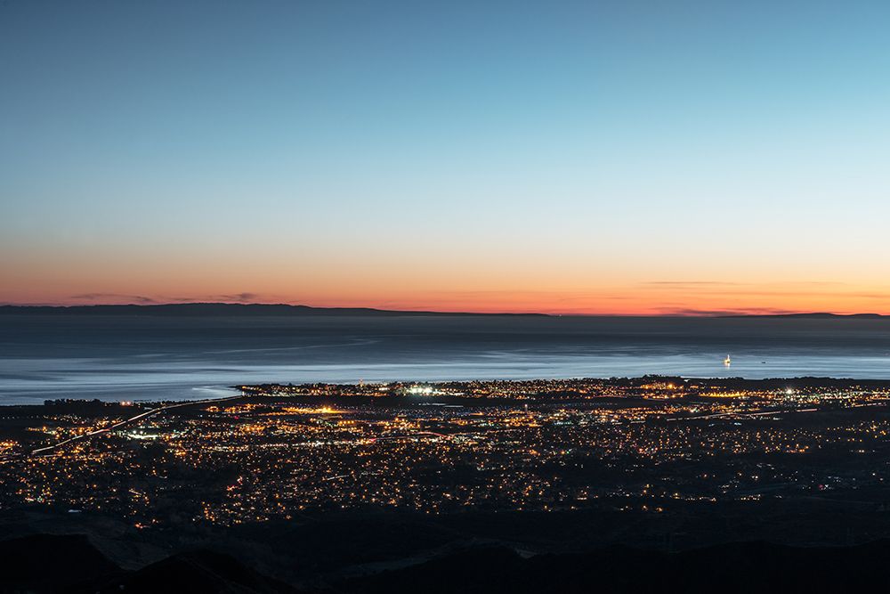 Dusk shot of Santa Barbara-California-and the Pacific shore art print by Carol Highsmith for $57.95 CAD