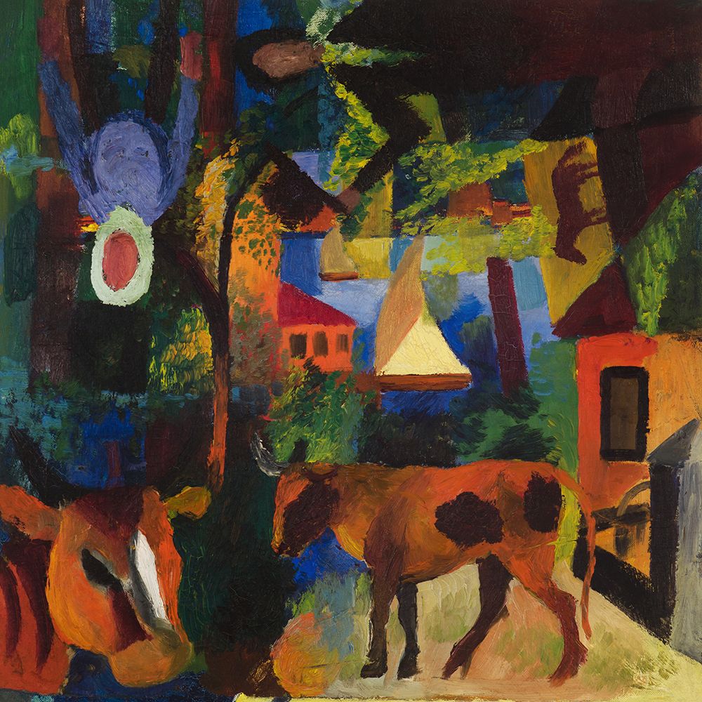 Landscape with Cows-Sailboat-and Painted-in Figures art print by August Macke for $57.95 CAD