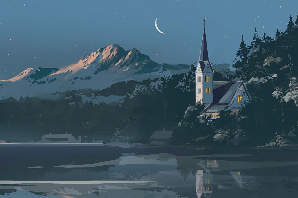Winter Church art print by East Coast Licensing for $57.95 CAD