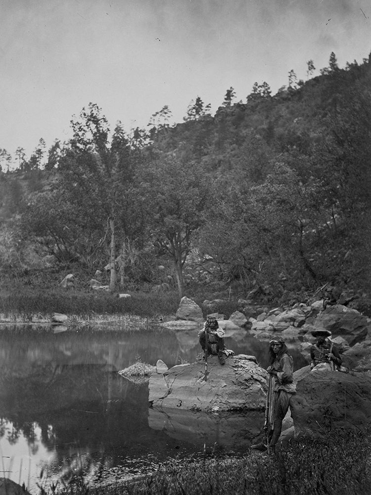 Apache Lake-Sierra Blanca Range-Arizona with Two Apache scouts art print by Timothy H OSullivan for $57.95 CAD
