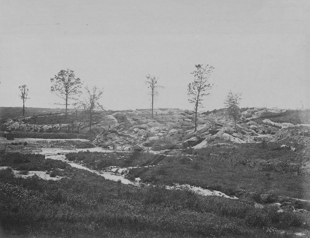 Interior view of the Confederate Line-at Gracies Salient art print by Timothy H OSullivan for $57.95 CAD