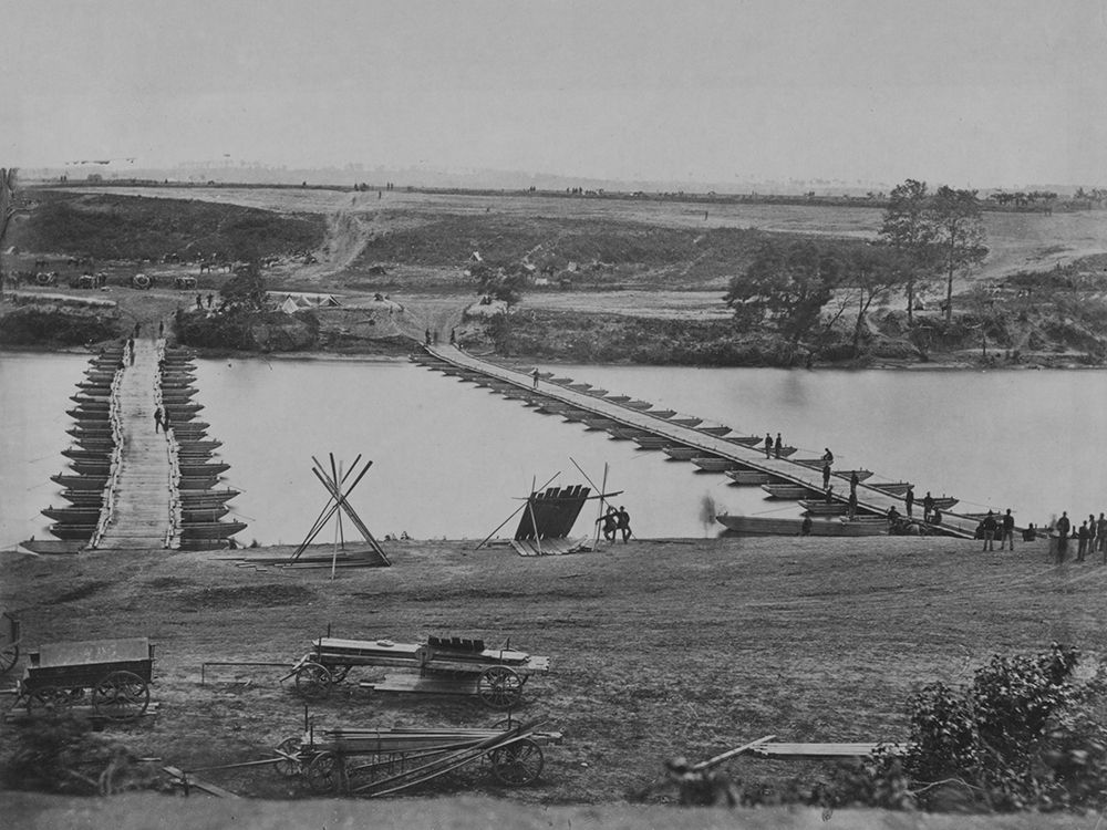Pontoon bridge-Across the Rappahannock art print by Timothy H OSullivan for $57.95 CAD