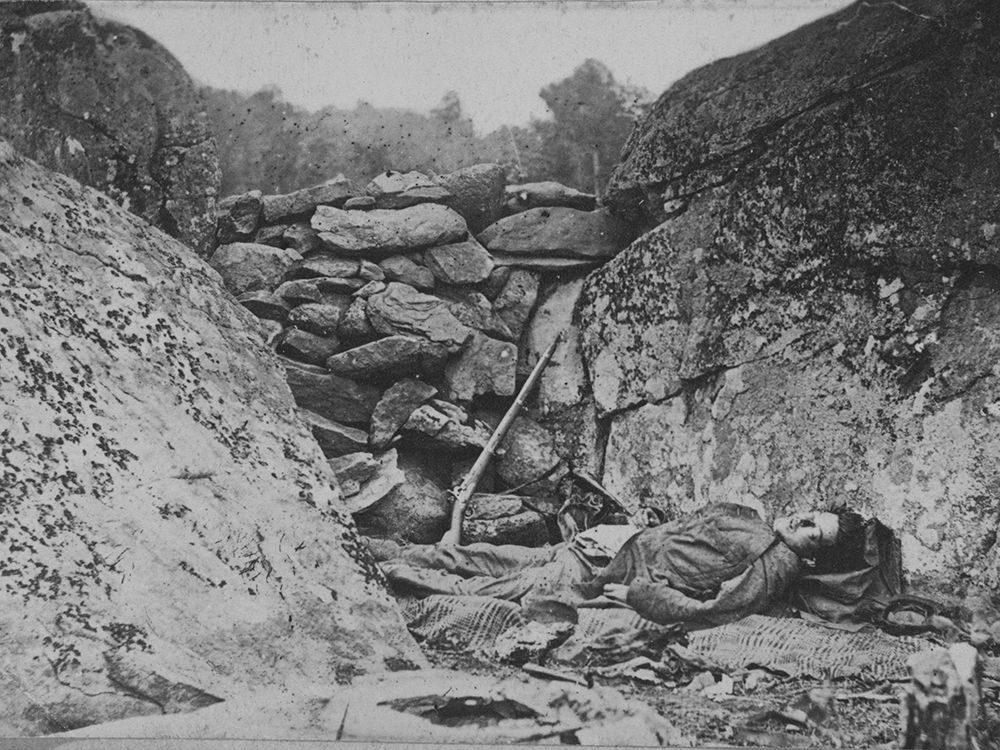 Rocks could not save him at the Battle of Gettysburg art print by Timothy H OSullivan for $57.95 CAD
