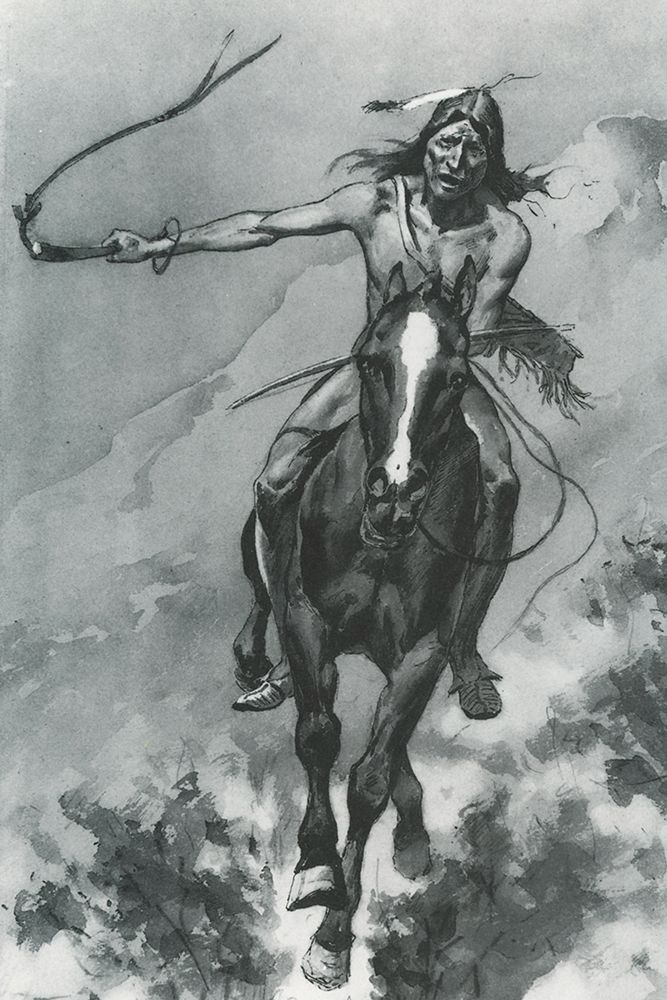 Indian Riding Down a Hill art print by Frederic Remington for $57.95 CAD