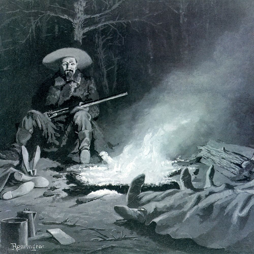 On Guard at Night art print by Frederic Remington for $57.95 CAD