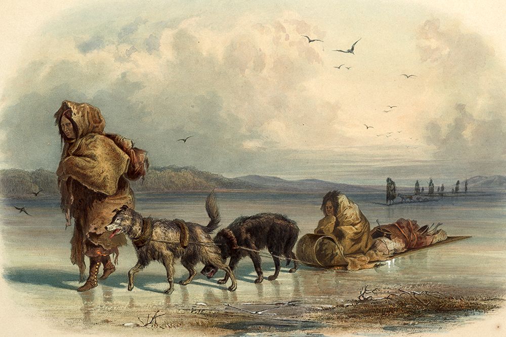 Dog sledges of the Mandan indians art print by Karl Bodmer for $57.95 CAD