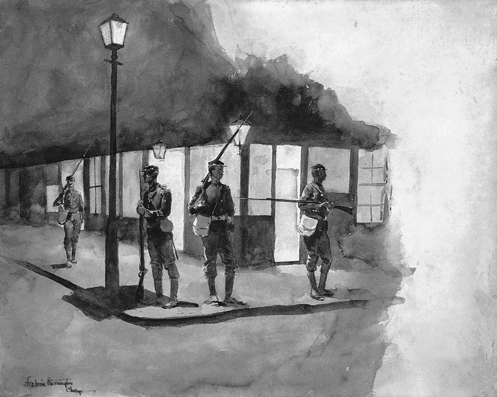 Illinois Natl Guards Picket In Streets Of Chicago art print by Frederic Remington for $57.95 CAD