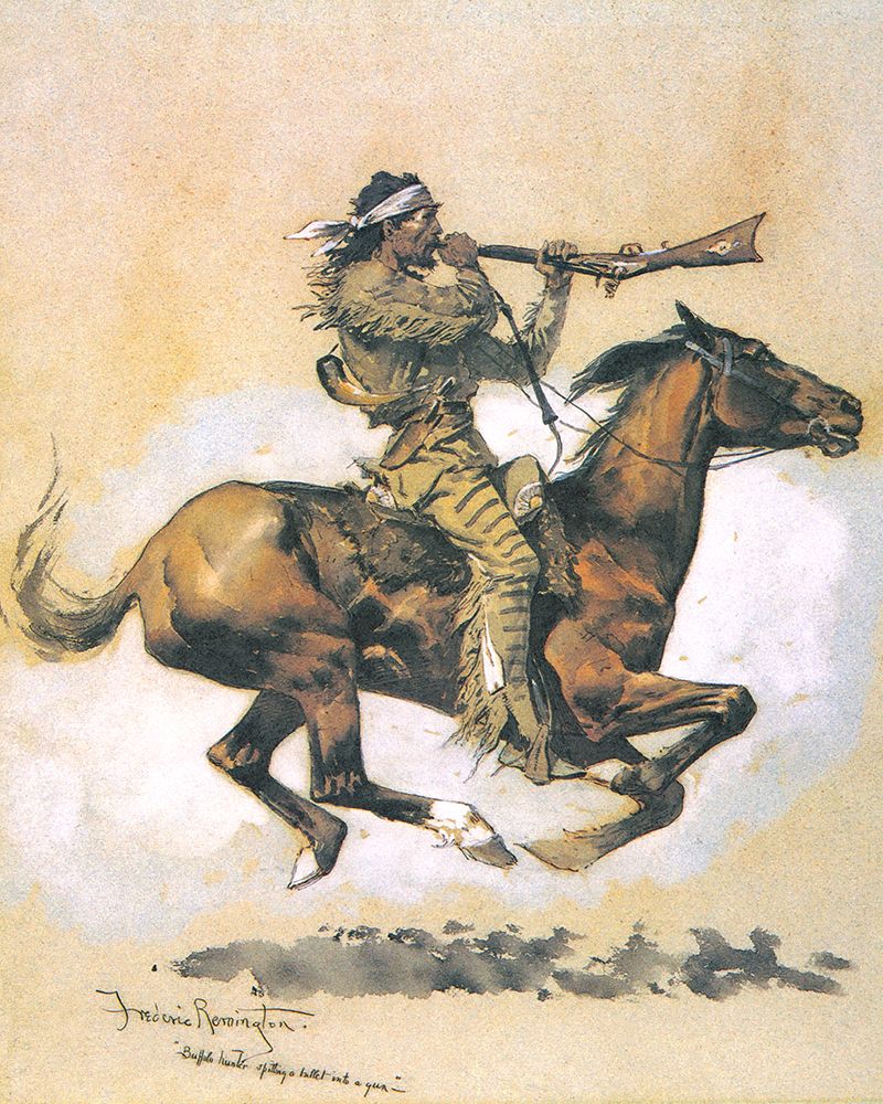 Buffalo Hunter Spitting A Bullet Into A Gun art print by Frederic Remington for $57.95 CAD