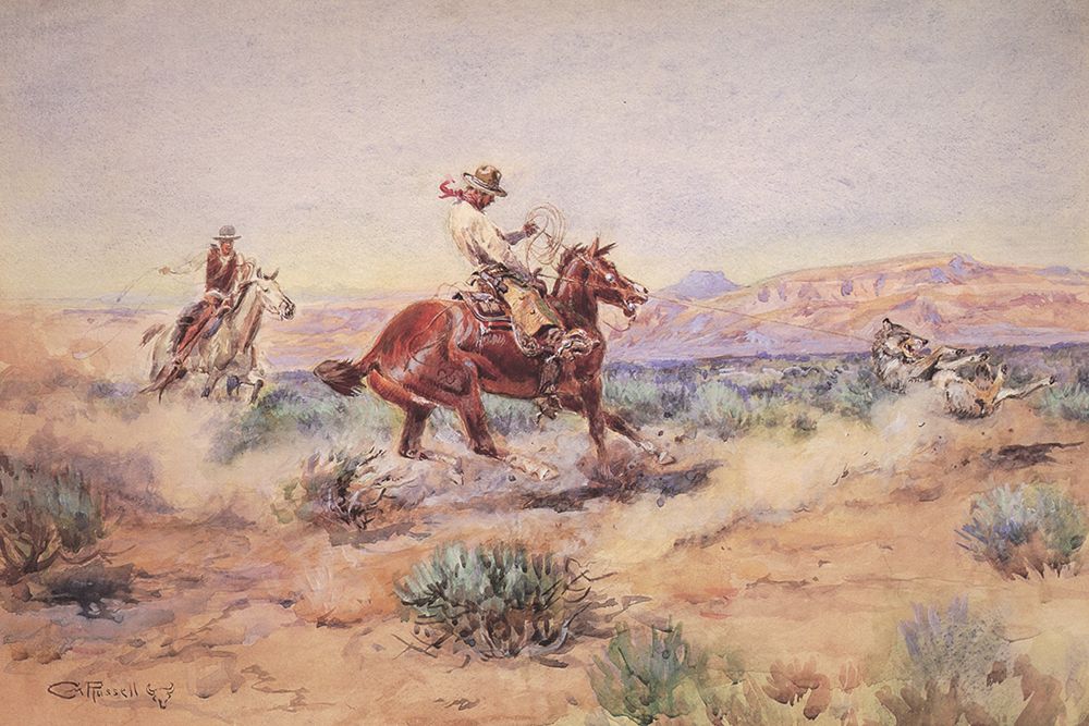 Roping a Wolf by the neck art print by Charles Marion Russell for $57.95 CAD