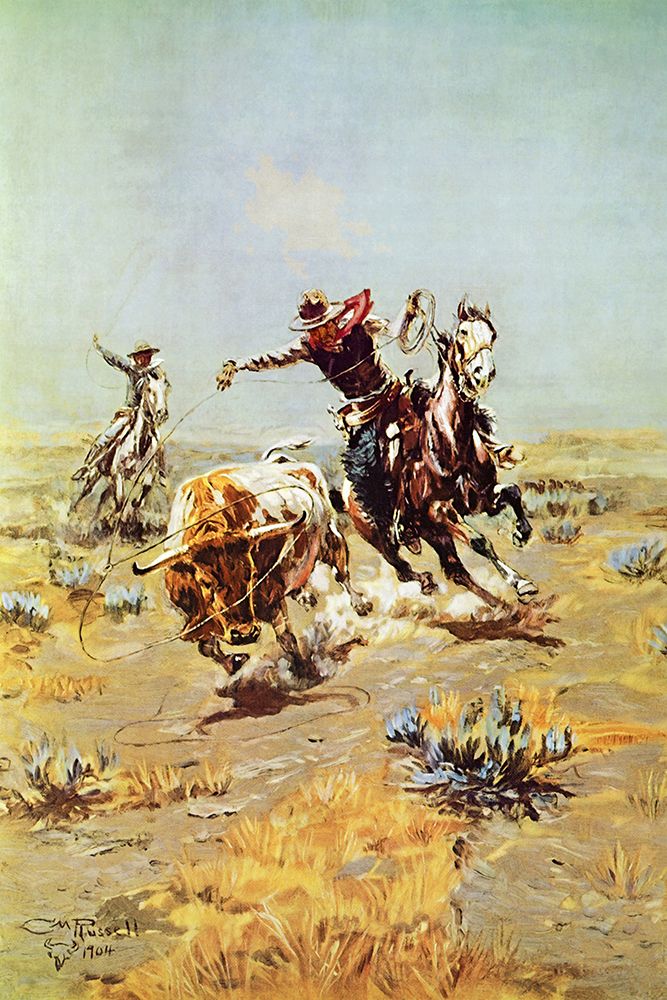 Cowboy Roping a Steer art print by Charles Marion Russell for $57.95 CAD