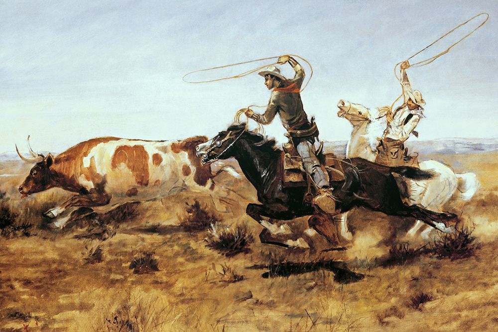 OH Cowboys Roping a Steer art print by Charles Marion Russell for $57.95 CAD
