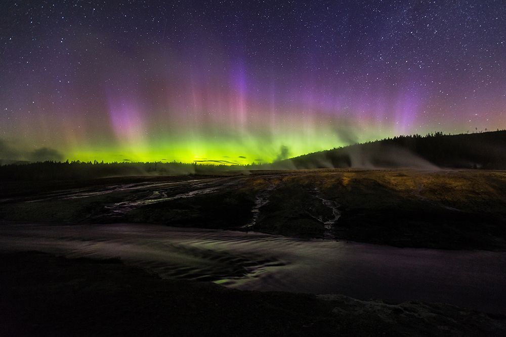 Aurora borealis III, Upper Geyser Basin, Yellowstone National Park art print by The Yellowstone Collection for $57.95 CAD
