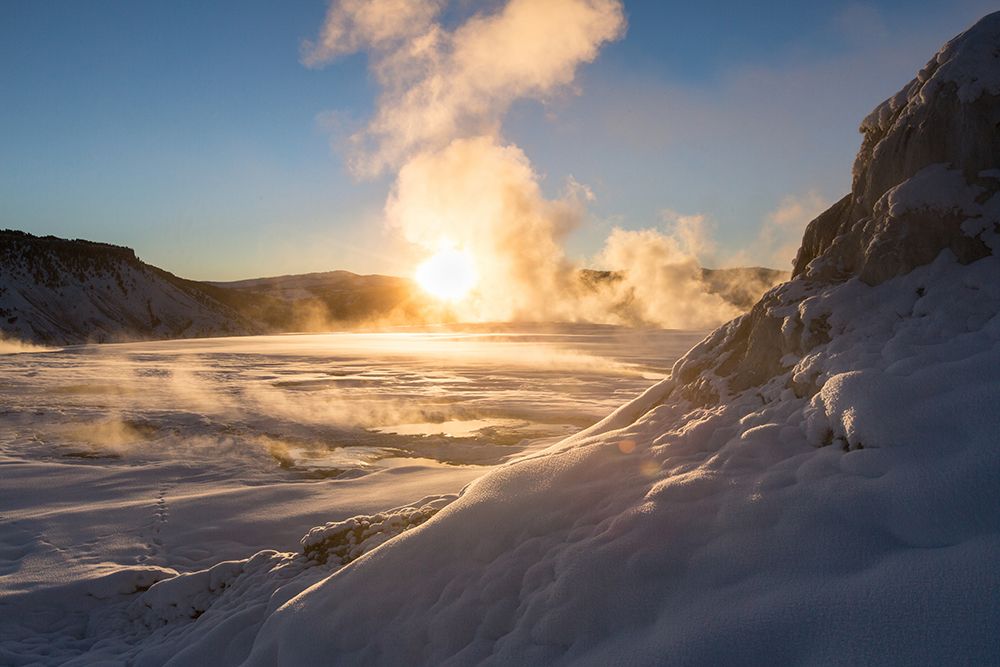 Sunrise, Mammoth Hot Springs, Yellowstone National Park art print by The Yellowstone Collection for $57.95 CAD