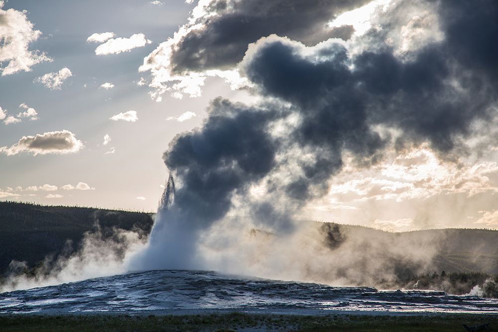 Sunset eruption of Old Faithful, Yellowstone National Park art print by The Yellowstone Collection for $57.95 CAD