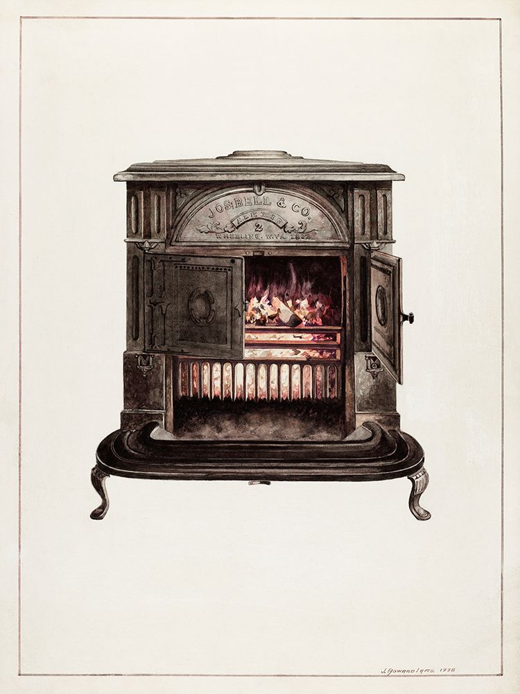 Franklin Stove 1938 art print by J. Howard Iams for $57.95 CAD