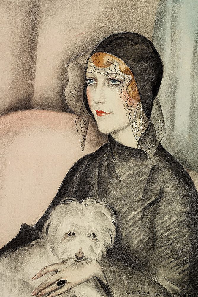 A young woman wearing a black cloche hat art print by Gerda Wegener for $57.95 CAD