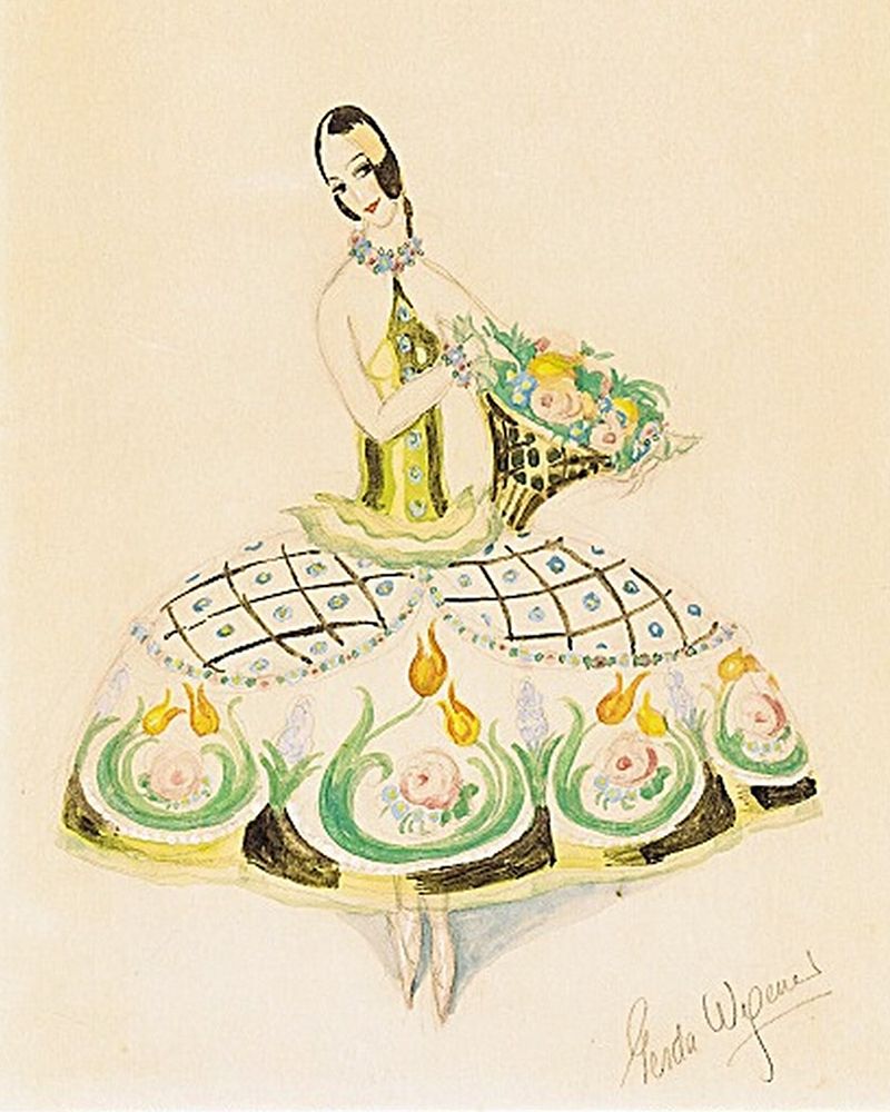 Portrait of solo dancer Ulla Poulsen as a flower girl art print by Gerda Wegener for $57.95 CAD