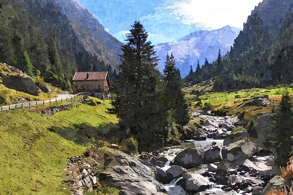 Streamside Mountain Chalet art print by Alpenglow Workshop for $57.95 CAD