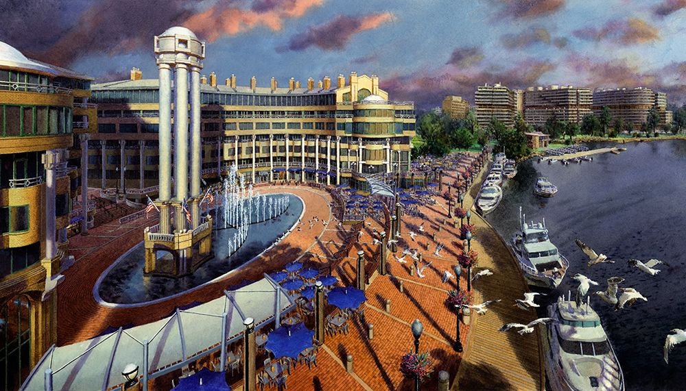 Washington Chronicle Georgetown Waterfront art print by John Z. Wang for $57.95 CAD