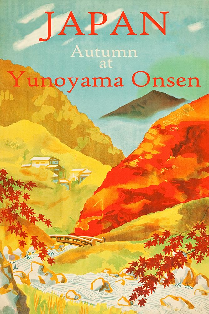 Autumn at Yunoyama Onsen Japanese Travel Poster art print by Vintage Travel Posters for $57.95 CAD