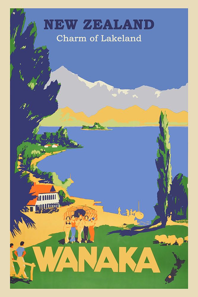 New Zealand Wanaka Travel Poster art print by Vintage Travel Posters for $57.95 CAD