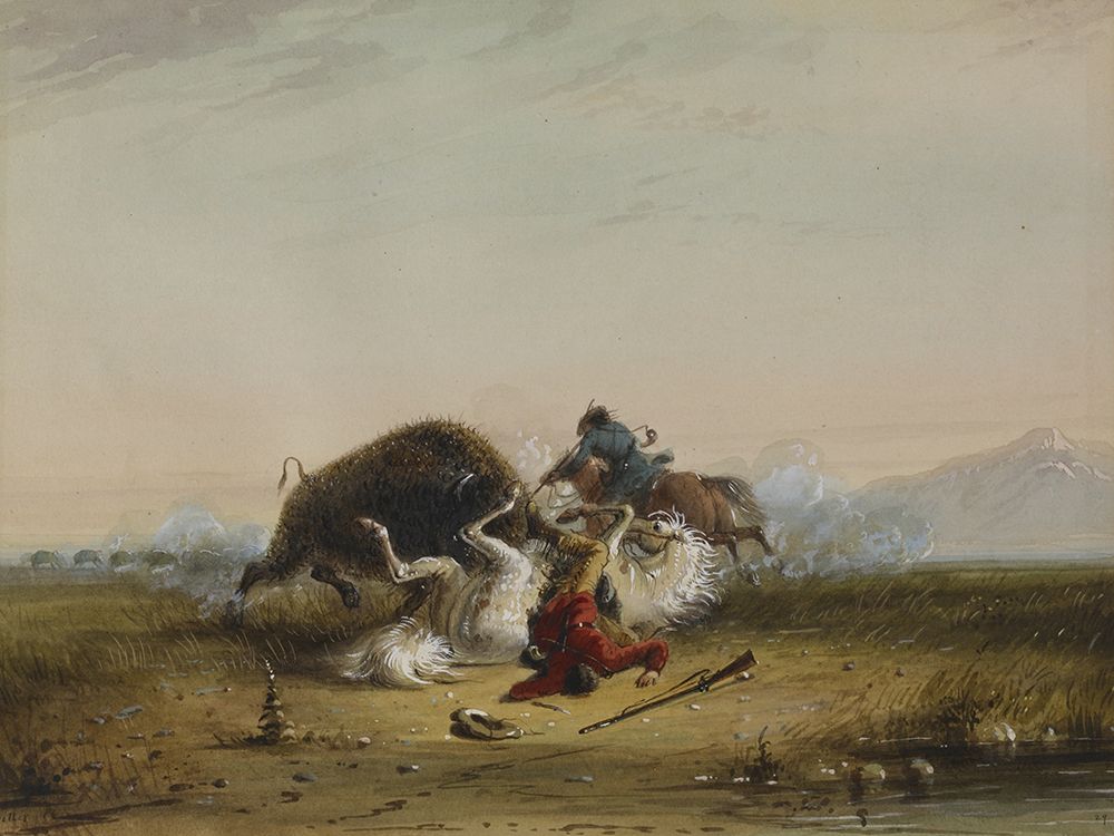 Pierre and the Buffalo art print by Alfred Jacob Miller for $57.95 CAD