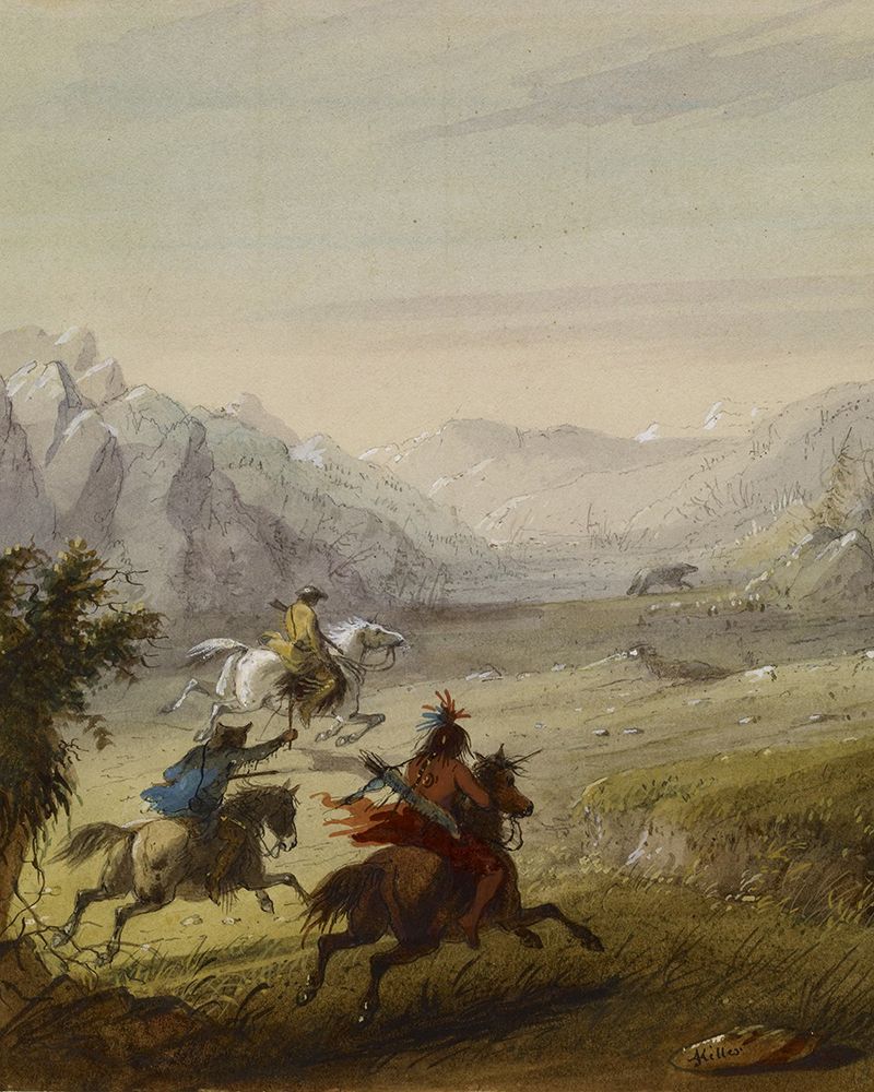 The Grizzly Bear Hunt art print by Alfred Jacob Miller for $57.95 CAD