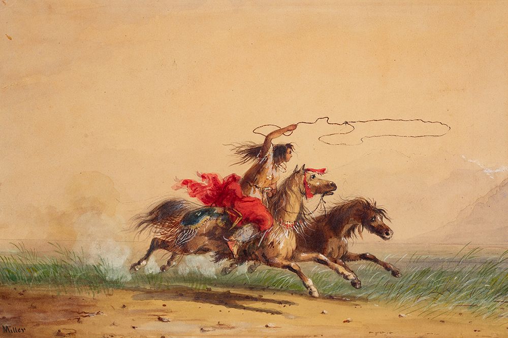 Lassoing Wild Horses art print by Alfred Jacob Miller for $57.95 CAD
