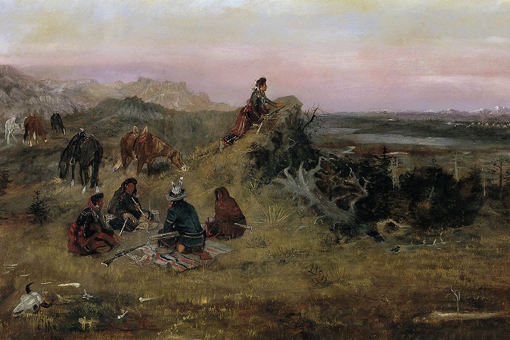 The Piegans Preparing to Steal Horses from the Crows art print by Charles Marion Russell for $57.95 CAD