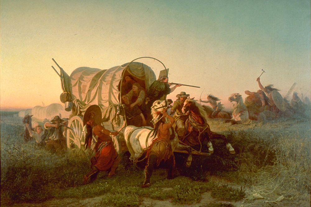 The Attack on an Emigrant Train art print by Karl Ferdinand Wimar for $57.95 CAD